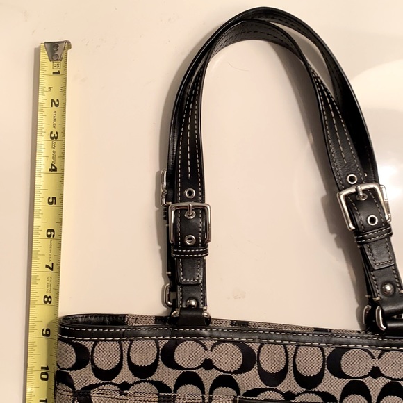 Coach vtg satchel style, black/gray w/ outer pocket, blk leather handles - Picture 10 of 10